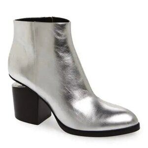$725 Alexander Wang Gabi Leather Booties SILVER CUTOUT ALMOND 38.5 (TPO18)